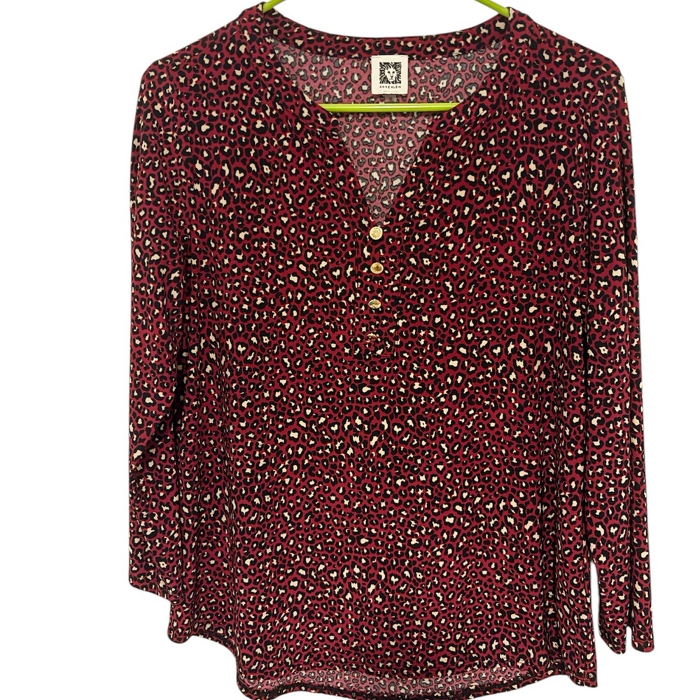 ANNE KLEIN ANIMAL PRINT BURGUNDY BLOUSE